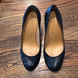 J. Crew Black Leather Round-Toe Heels